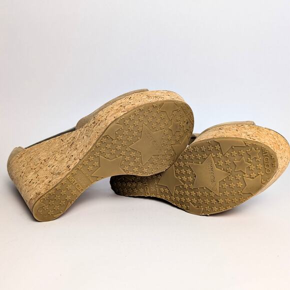 Jimmy Choo Tan Suede Cork Platform Wedge Pela Sandals - Size - Picture 7 of 7